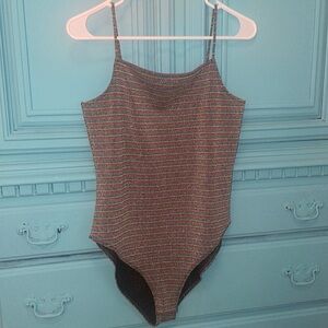 💙 Topshop striped ribbed bodysuit rainbow glitter spaghetti strap